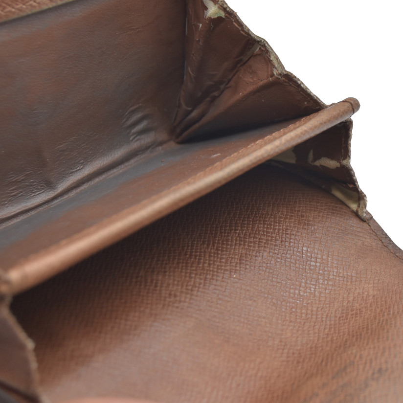 AUCTION $430 Louis Vuitton Monogram Porte Monnaie Plat Coin Purse Wallet Brown MI1917