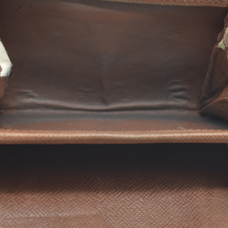 AUCTION $430 Louis Vuitton Monogram Porte Monnaie Plat Coin Purse Wallet Brown MI1917