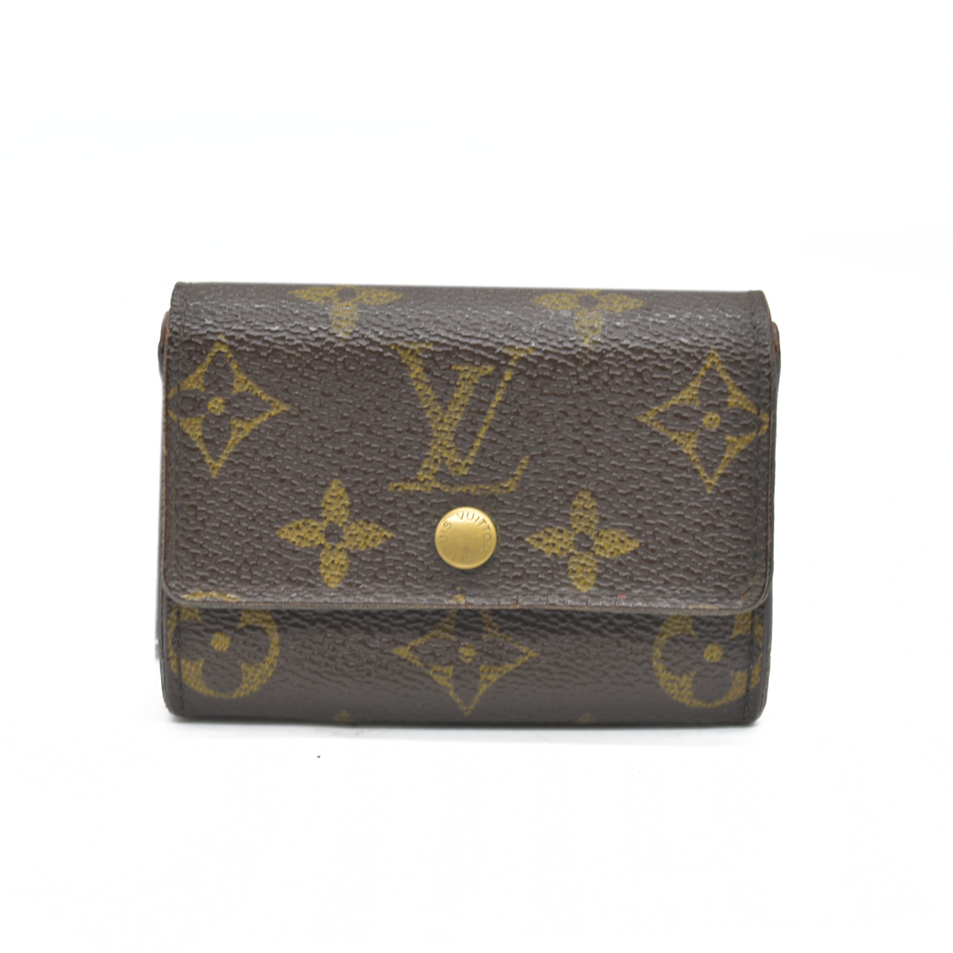 AUCTION $430 Louis Vuitton Monogram Porte Monnaie Plat Coin Purse Wallet Brown MI0094