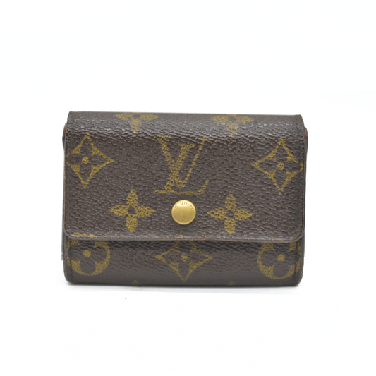 AUCTION $430 Louis Vuitton Monogram Porte Monnaie Plat Coin Purse Wallet Brown MI0094