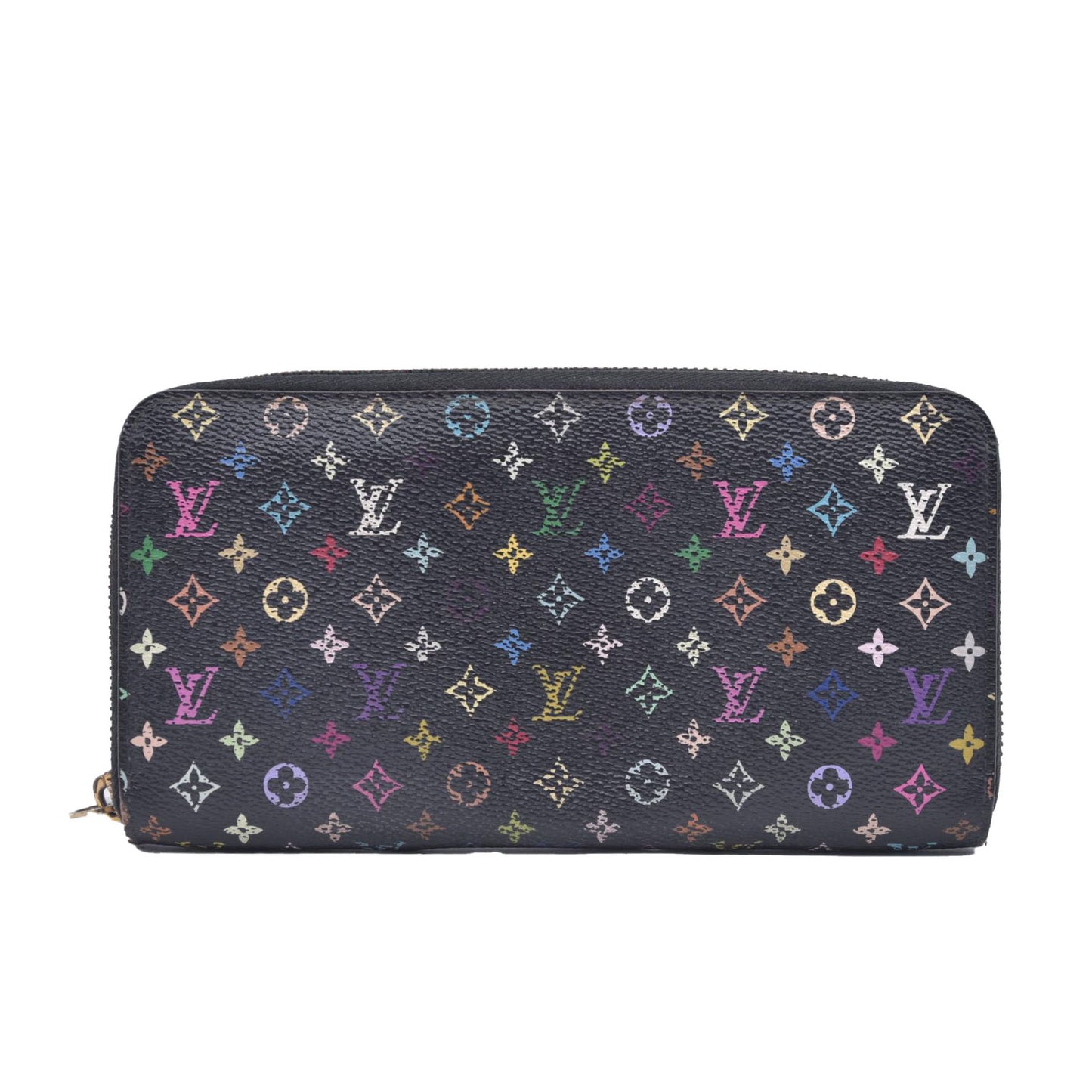 $940 2011 Louis Vuitton Monogram Multicolor Zippy Wallet Black Purple CA2151