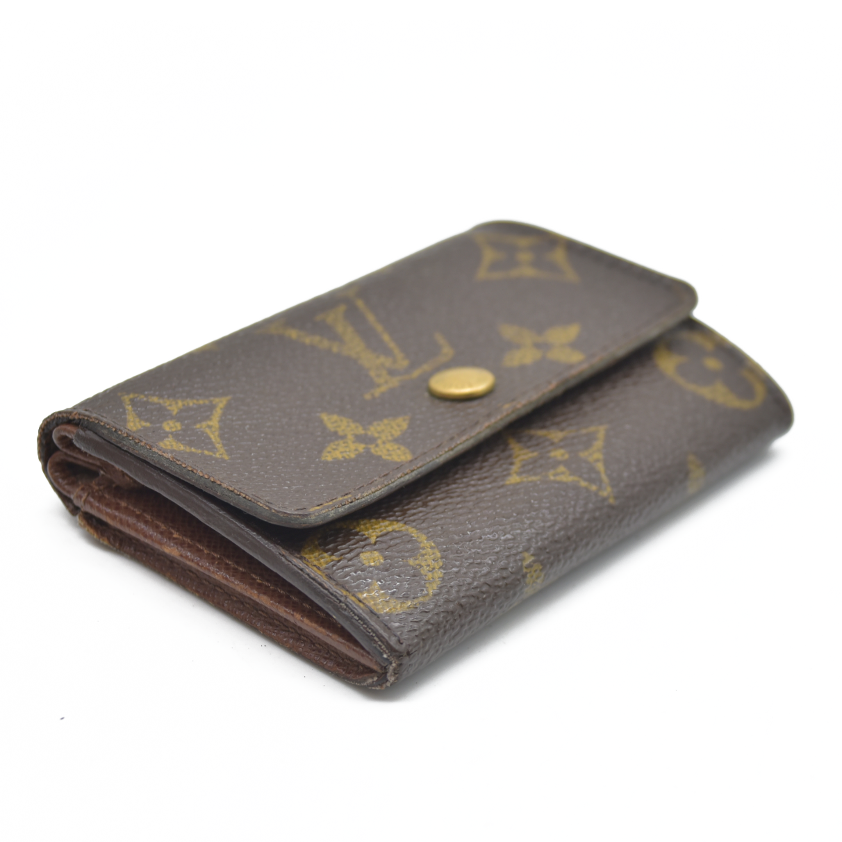 AUCTION $430 Louis Vuitton Monogram Porte Monnaie Plat Coin Purse Wallet Brown MI0094