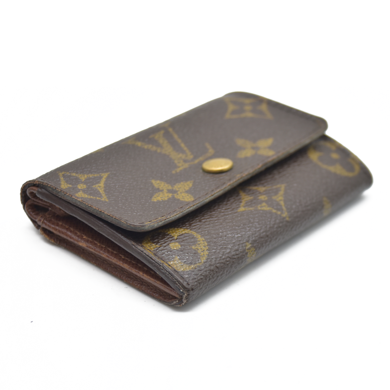 AUCTION $430 Louis Vuitton Monogram Porte Monnaie Plat Coin Purse Wallet Brown MI0094