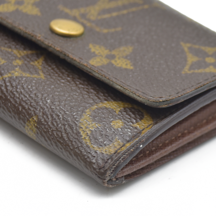 AUCTION $430 Louis Vuitton Monogram Porte Monnaie Plat Coin Purse Wallet Brown MI0094