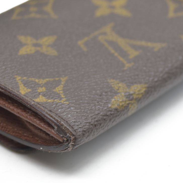 AUCTION $430 Louis Vuitton Monogram Porte Monnaie Plat Coin Purse Wallet Brown MI0094