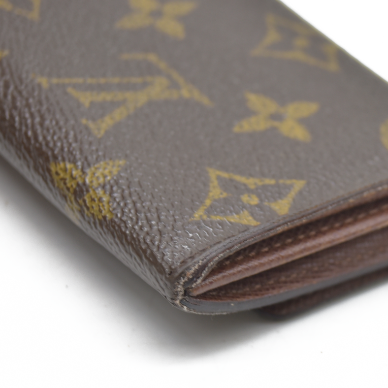 AUCTION $430 Louis Vuitton Monogram Porte Monnaie Plat Coin Purse Wallet Brown MI0094