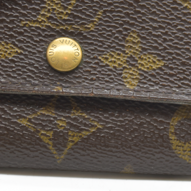 AUCTION $430 Louis Vuitton Monogram Porte Monnaie Plat Coin Purse Wallet Brown MI0094