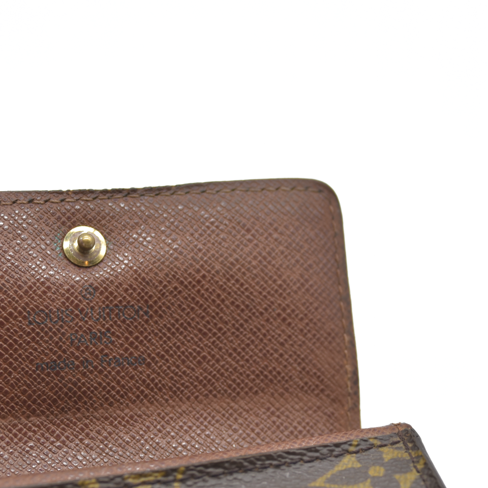 AUCTION $430 Louis Vuitton Monogram Porte Monnaie Plat Coin Purse Wallet Brown MI0094