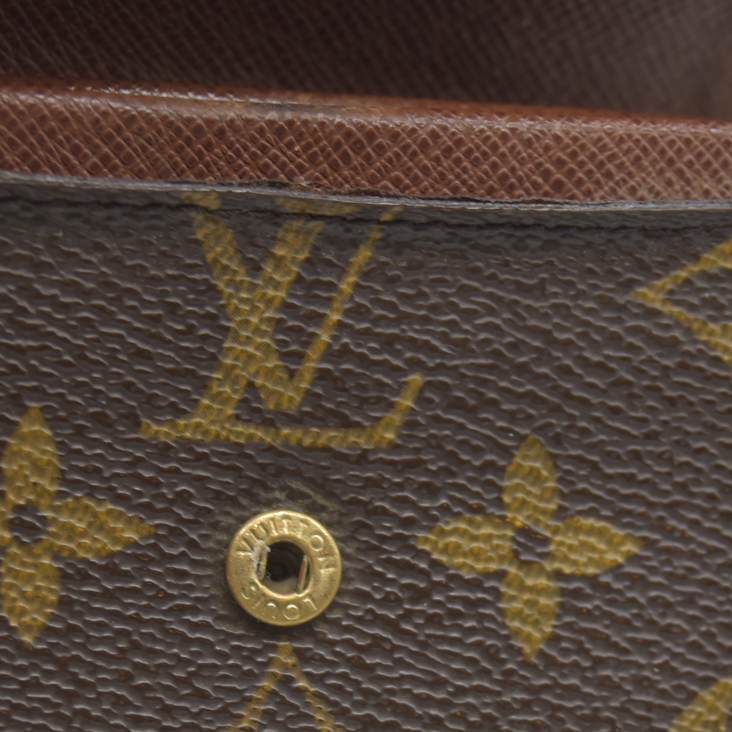 AUCTION $430 Louis Vuitton Monogram Porte Monnaie Plat Coin Purse Wallet Brown MI0094