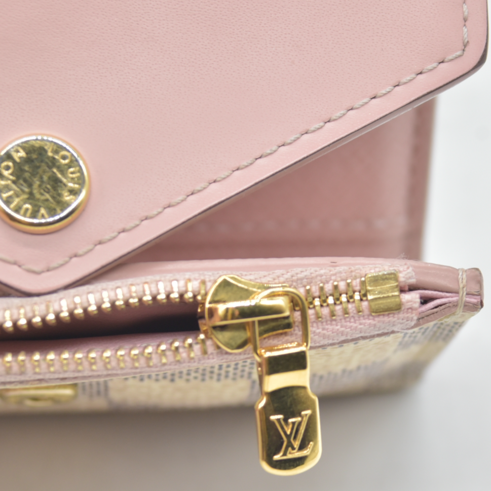$605 Louis Vuitton Damier Azur Zoe Wallet Rose Ballerine RFID