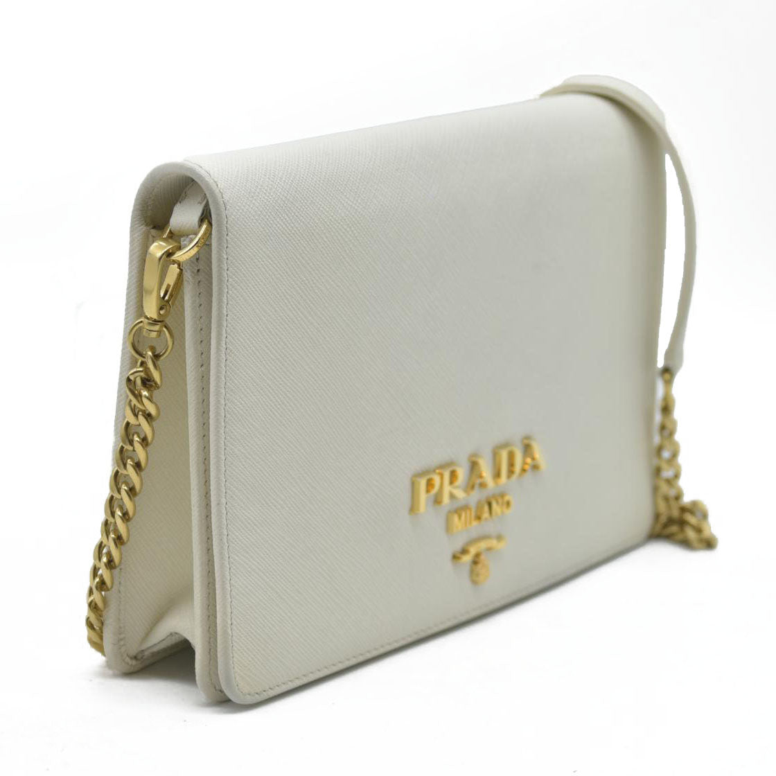 $2100 Prada White Saffiano Leather Mini Crossbody Flap Bag