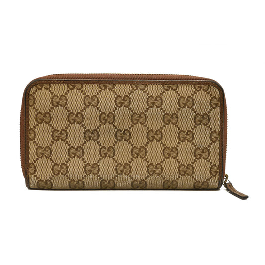 Gucci  Monogram Dollar Calfskin Zip Around Wallet Beige Ebony Tabacco