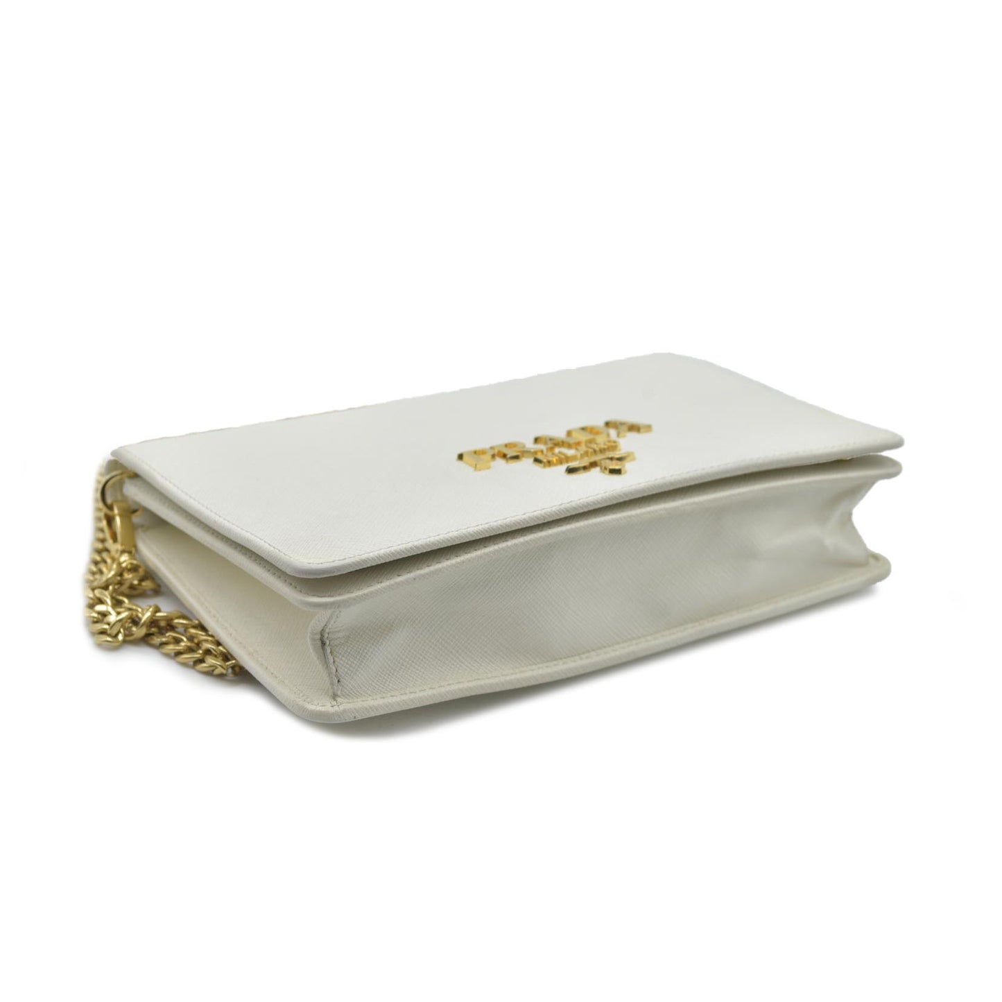 $2100 Prada White Saffiano Leather Mini Crossbody Flap Bag