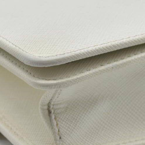 $2100 Prada White Saffiano Leather Mini Crossbody Flap Bag