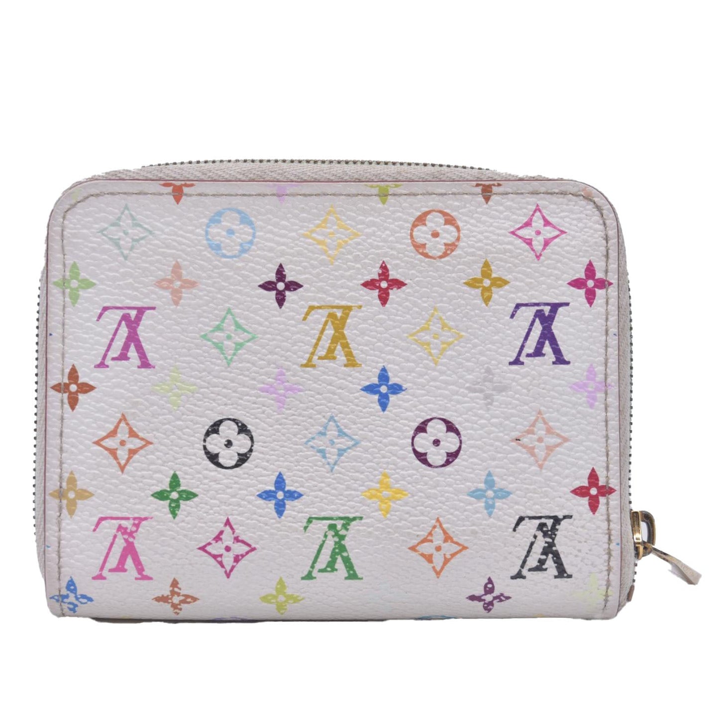 $660 2008 LOUIS VUITTON Monogram Multicolor Zippy Coin Purse Wallet White TH0098