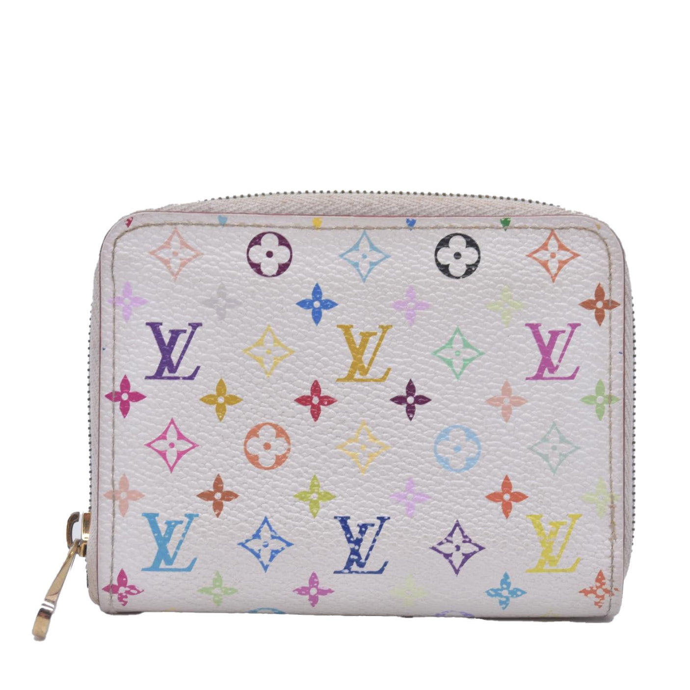 $660 2008 LOUIS VUITTON Monogram Multicolor Zippy Coin Purse Wallet White TH0098