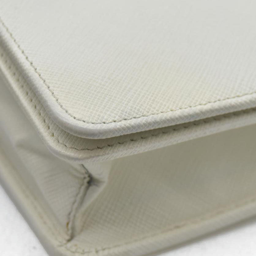 $2100 Prada White Saffiano Leather Mini Crossbody Flap Bag