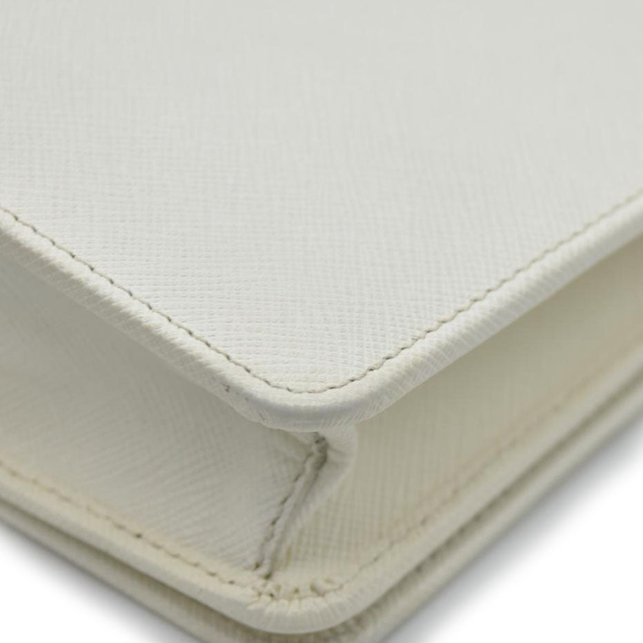 $2100 Prada White Saffiano Leather Mini Crossbody Flap Bag