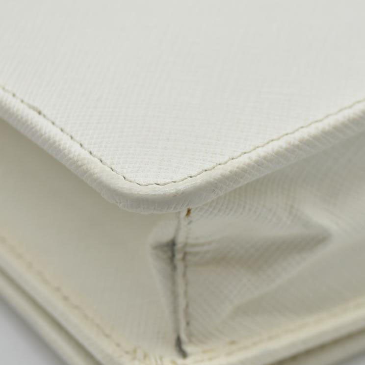 $2100 Prada White Saffiano Leather Mini Crossbody Flap Bag