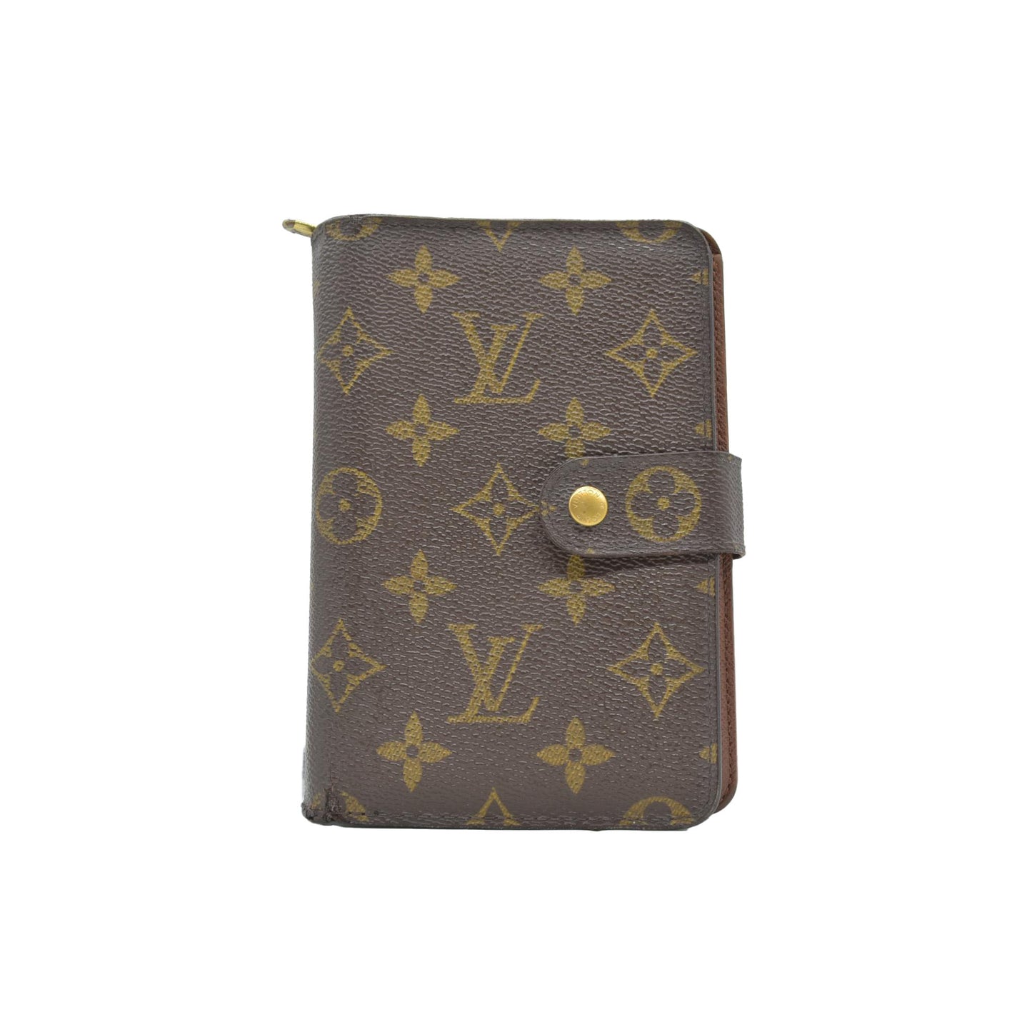 $750 Louis Vuitton Monogram Porte Papier Zippe Bifold Wallet Brown