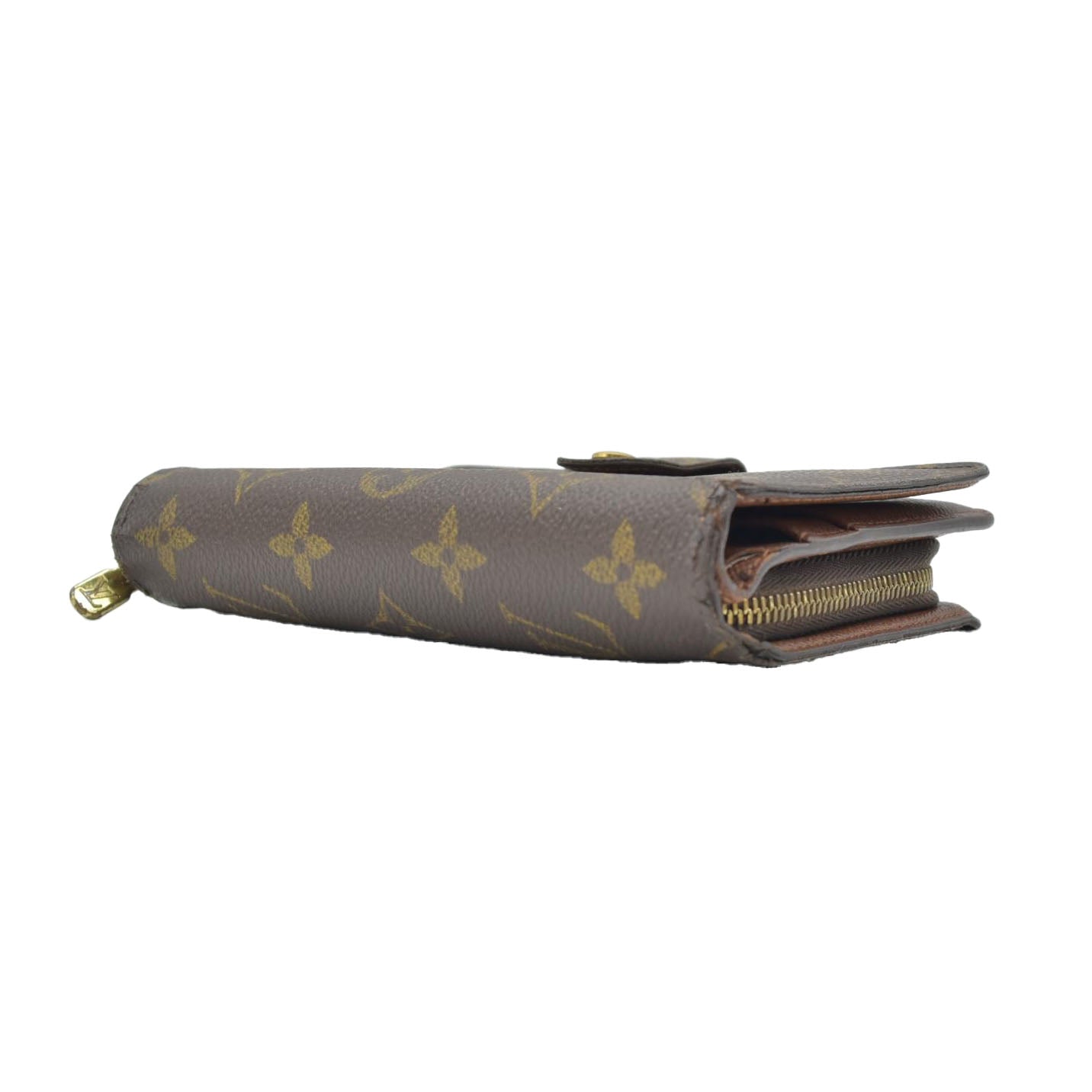 $750 Louis Vuitton Monogram Porte Papier Zippe Bifold Wallet Brown
