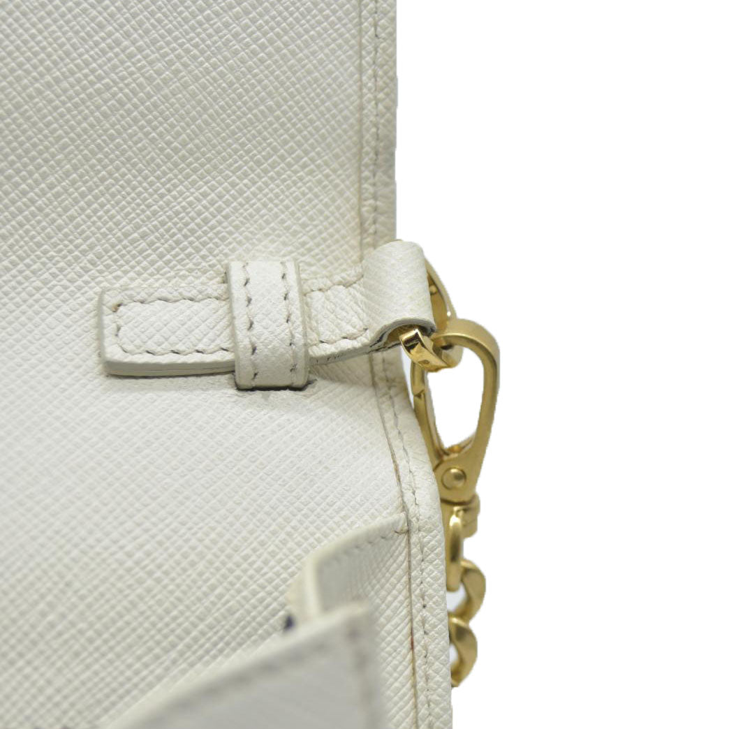 $2100 Prada White Saffiano Leather Mini Crossbody Flap Bag