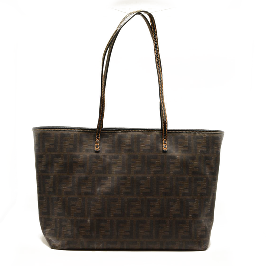 FENDI Zucca Spalmati Roll Tote Brown Coated Canvas