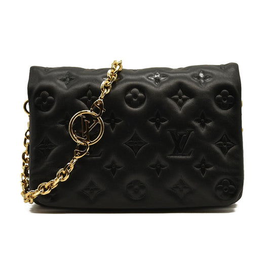 LOUIS VUITTON  Lambskin Embossed Monogram Pochette Coussin Black