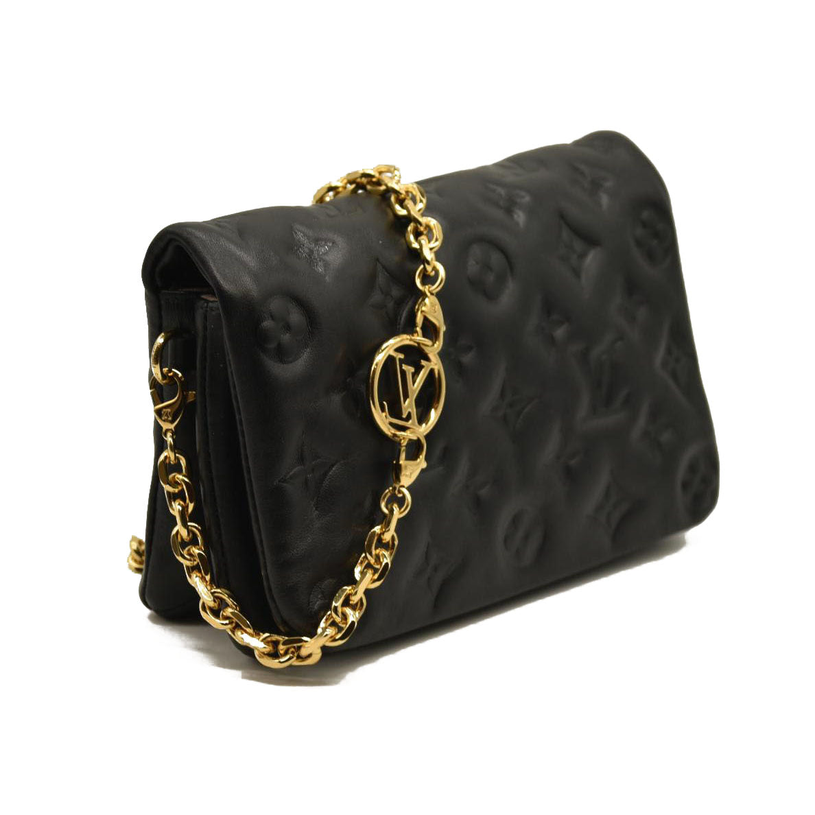 LOUIS VUITTON  Lambskin Embossed Monogram Pochette Coussin Black