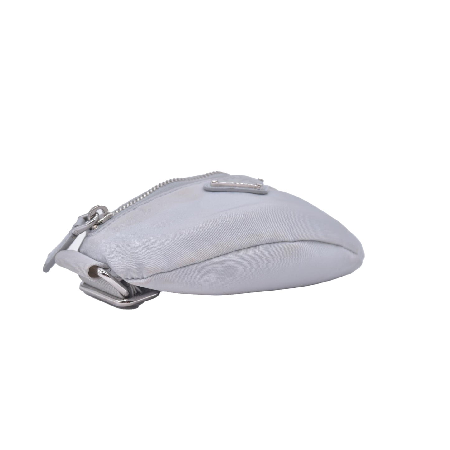 $925 Prada Triangle Plate Wrist Pouch Silver
