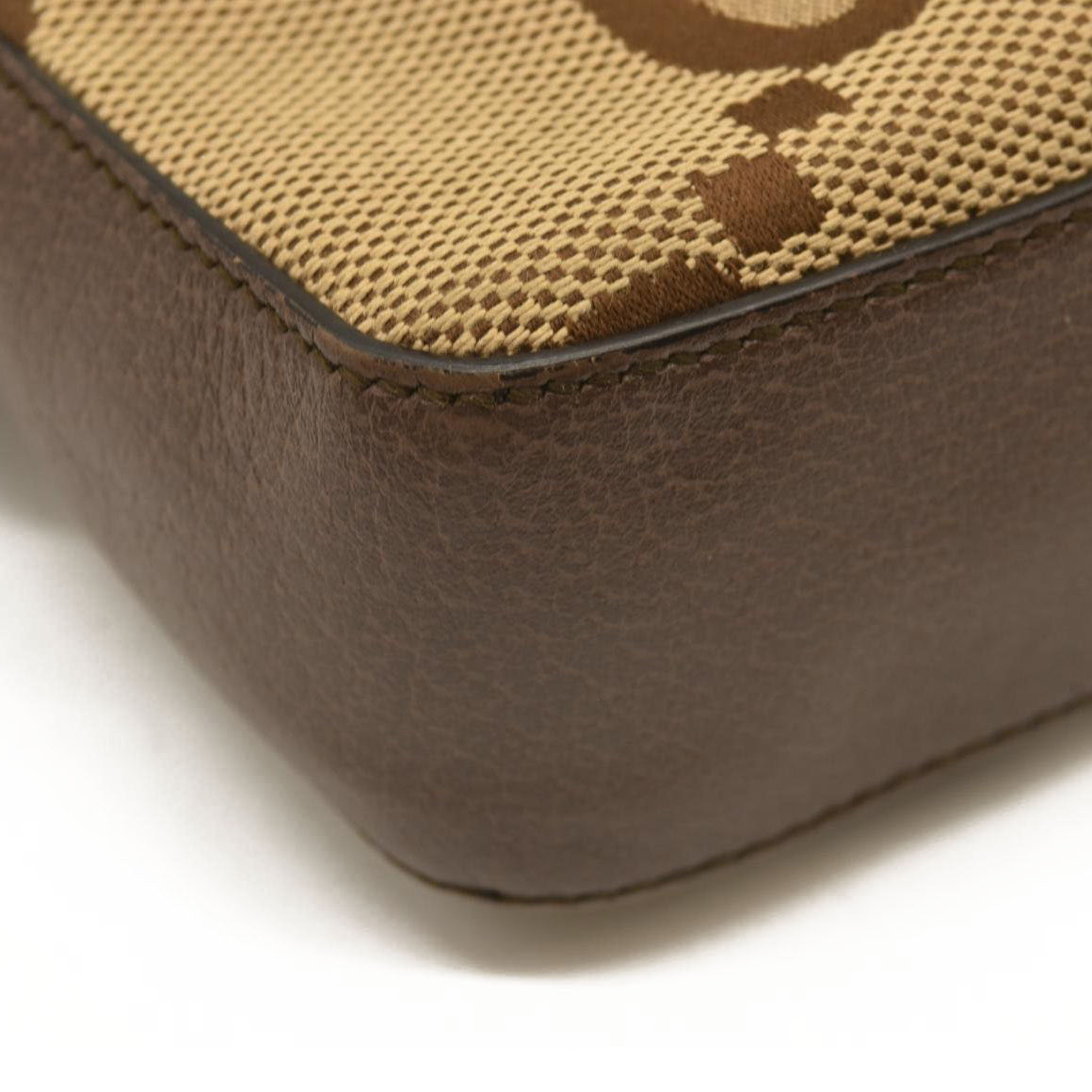 GUCCI Monogram Jumbo GG Textured Dollar Calfskin Web Messenger Shoulder Bag Camel Ebony New Acero