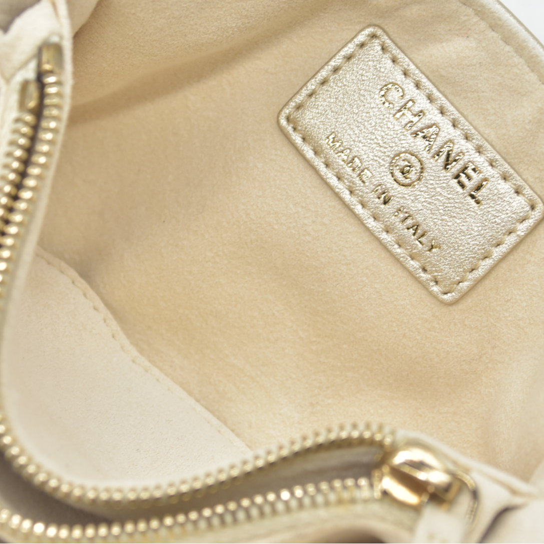 $1200 CHANEL Lamb Skin Matelasse Pouch Champagne Gold 2014
