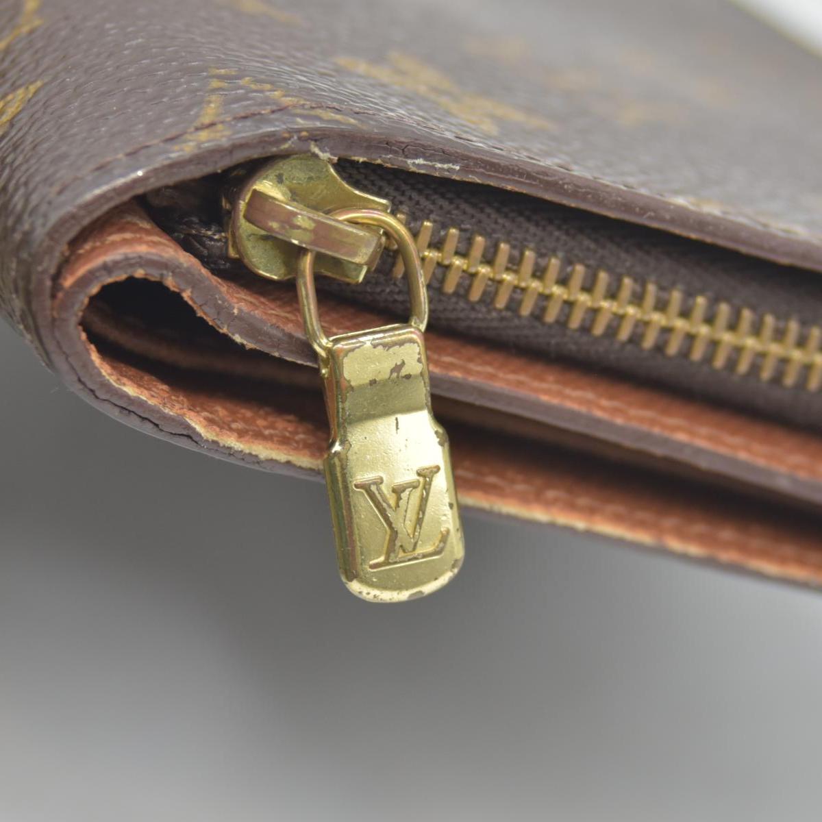 $750 Louis Vuitton Monogram Porte Papier Zippe Bifold Wallet Brown SP0078