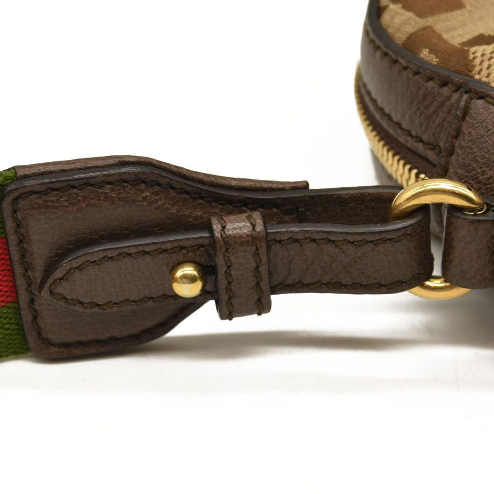 GUCCI Monogram Jumbo GG Textured Dollar Calfskin Web Messenger Shoulder Bag Camel Ebony New Acero