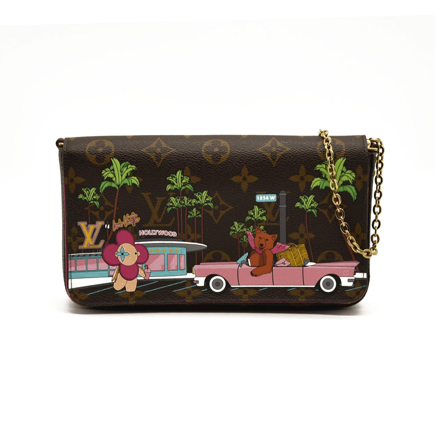 LOUIS VUITTON  Monogram 2021 Christmas Animation Hollywood Pochette Felicie Chain Wallet Fuchsia