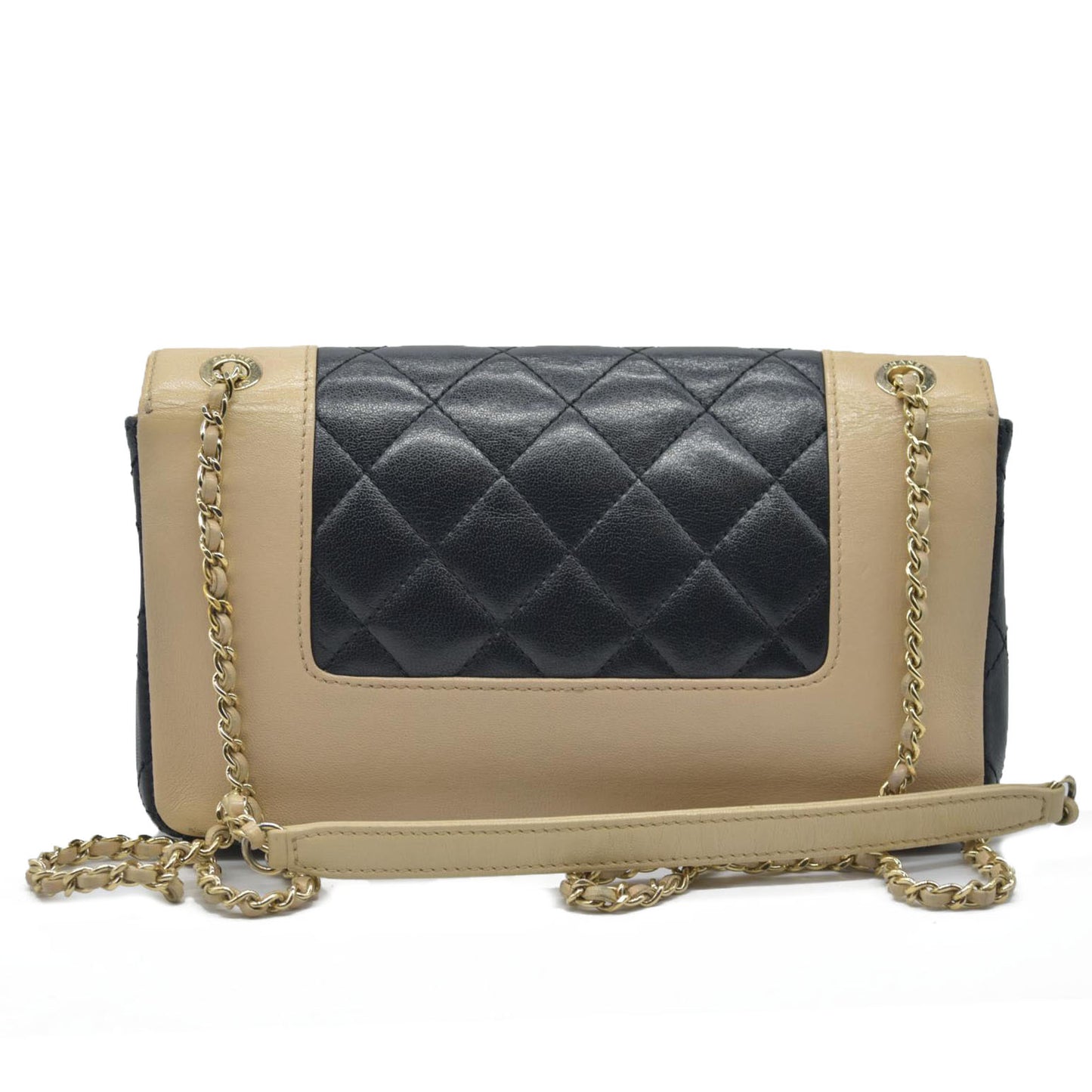 $4700 Chanel Mademoiselle Vintage Flap Bag Black Beige BiColor Turn Lock CC Chain Crossbody