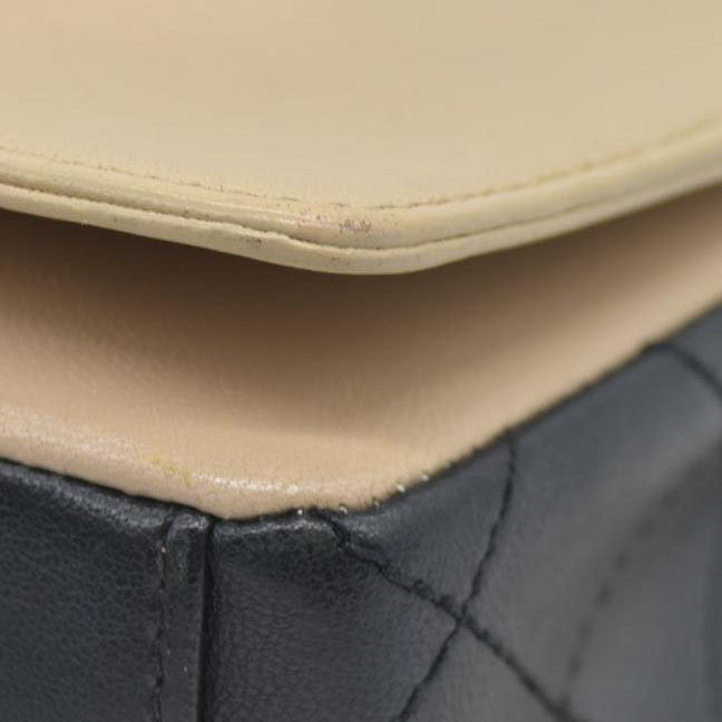 $4700 Chanel Mademoiselle Vintage Flap Bag Black Beige BiColor Turn Lock CC Chain Crossbody