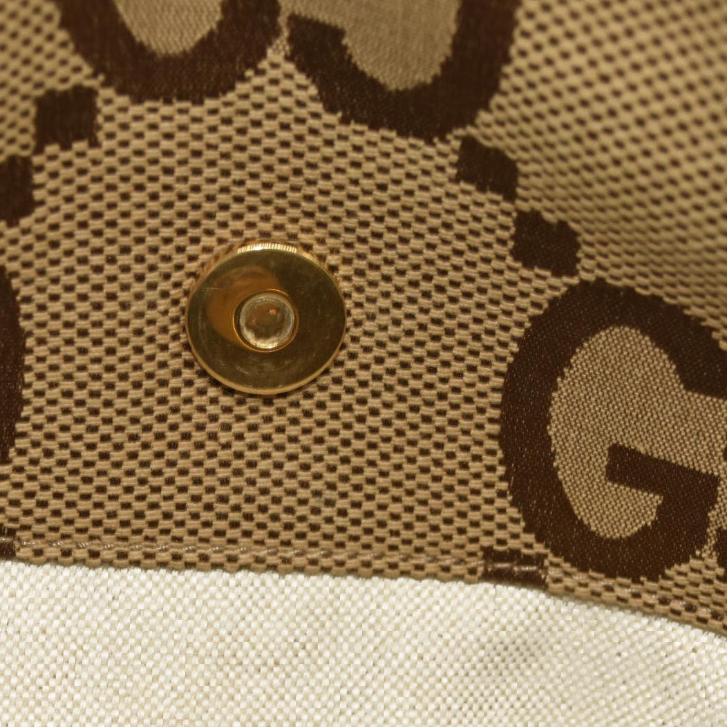 GUCCI Monogram Jumbo GG Textured Dollar Calfskin Web Messenger Shoulder Bag Camel Ebony New Acero