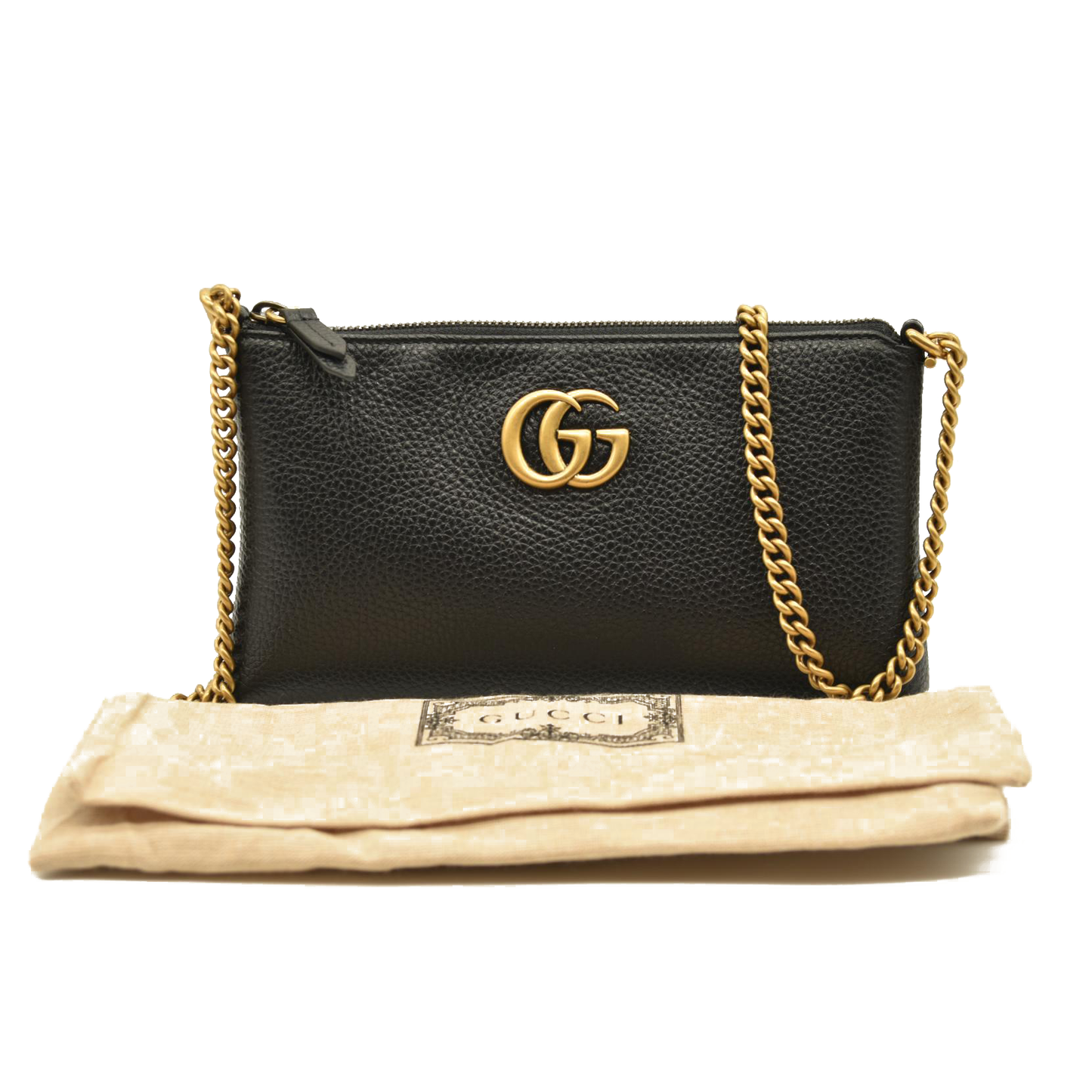 Gucci GG Logo Leather Square Chain Shoulder Bag Black NEW Marmont Crossbody