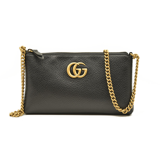 Gucci GG Logo Leather Square Chain Shoulder Bag Black NEW Marmont Crossbody