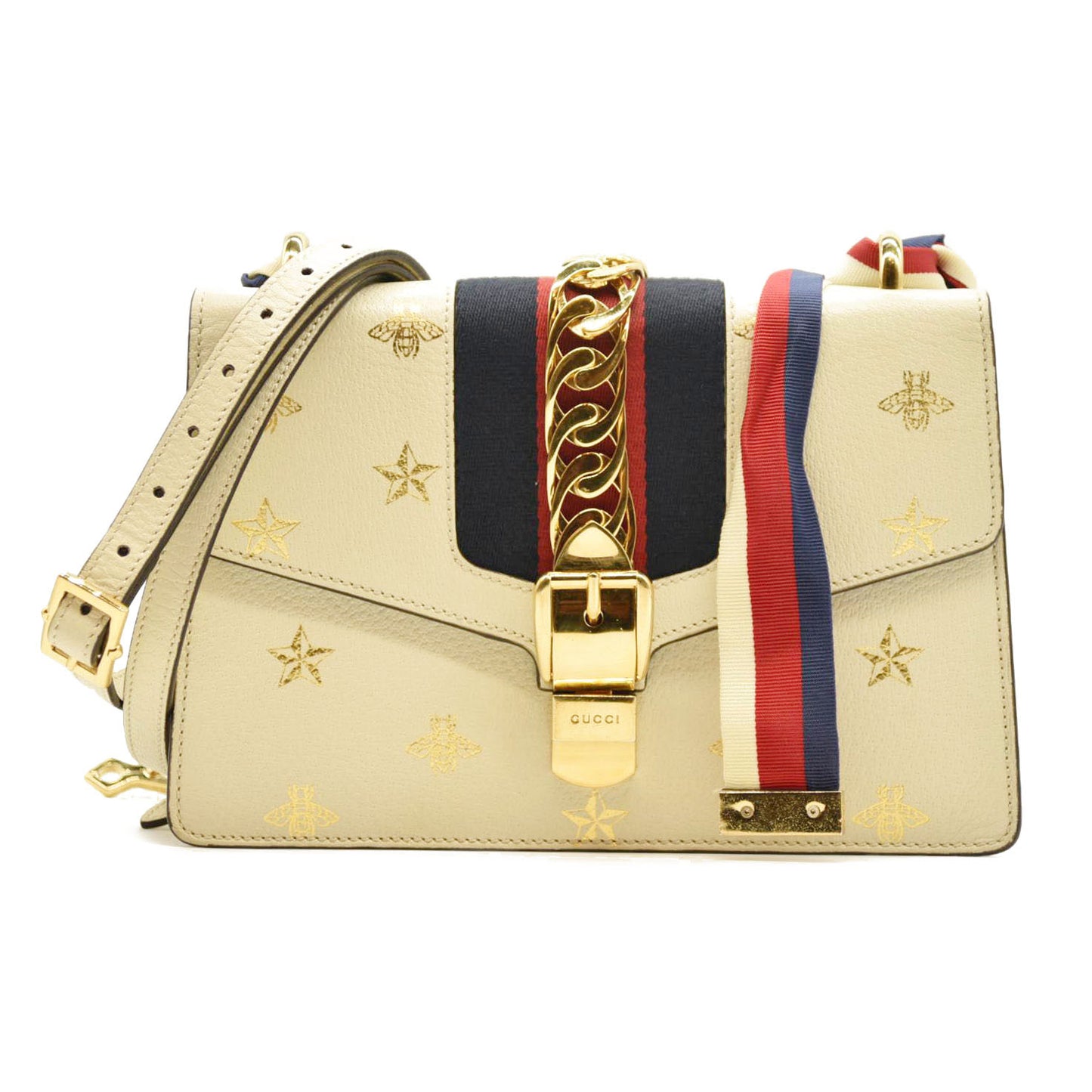 Gucci  Calfskin Small Sylvie Shoulder Bag Off White