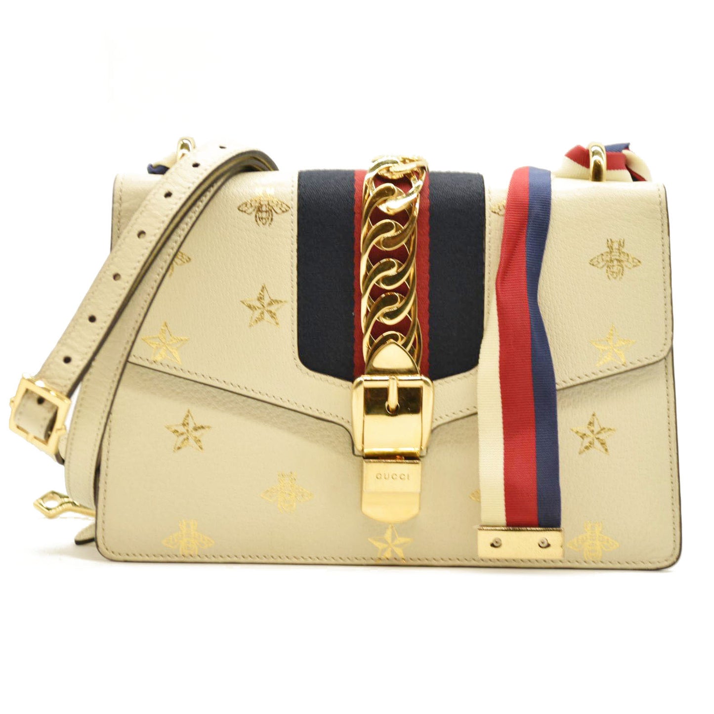 Gucci  Calfskin Small Sylvie Shoulder Bag Off White