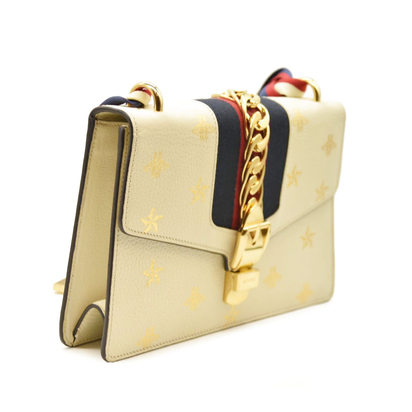 Gucci  Calfskin Small Sylvie Shoulder Bag Off White