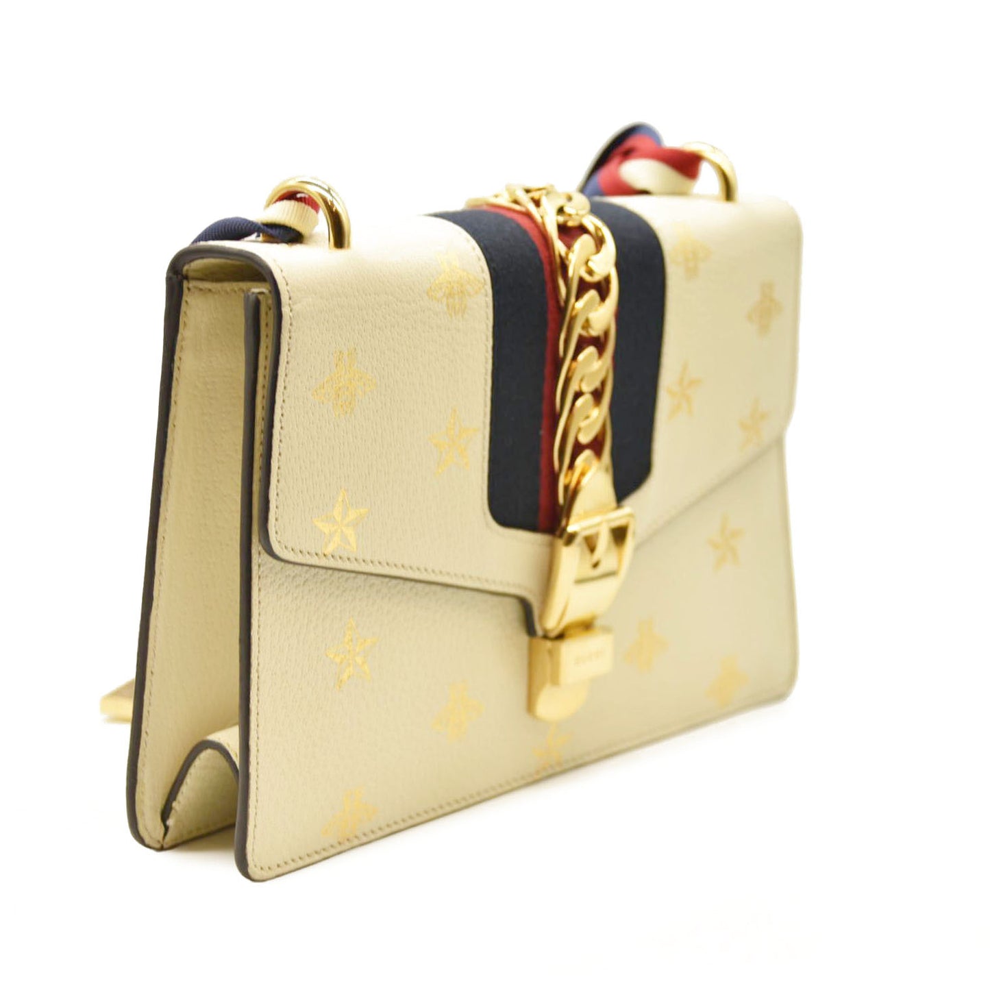 Gucci  Calfskin Small Sylvie Shoulder Bag Off White