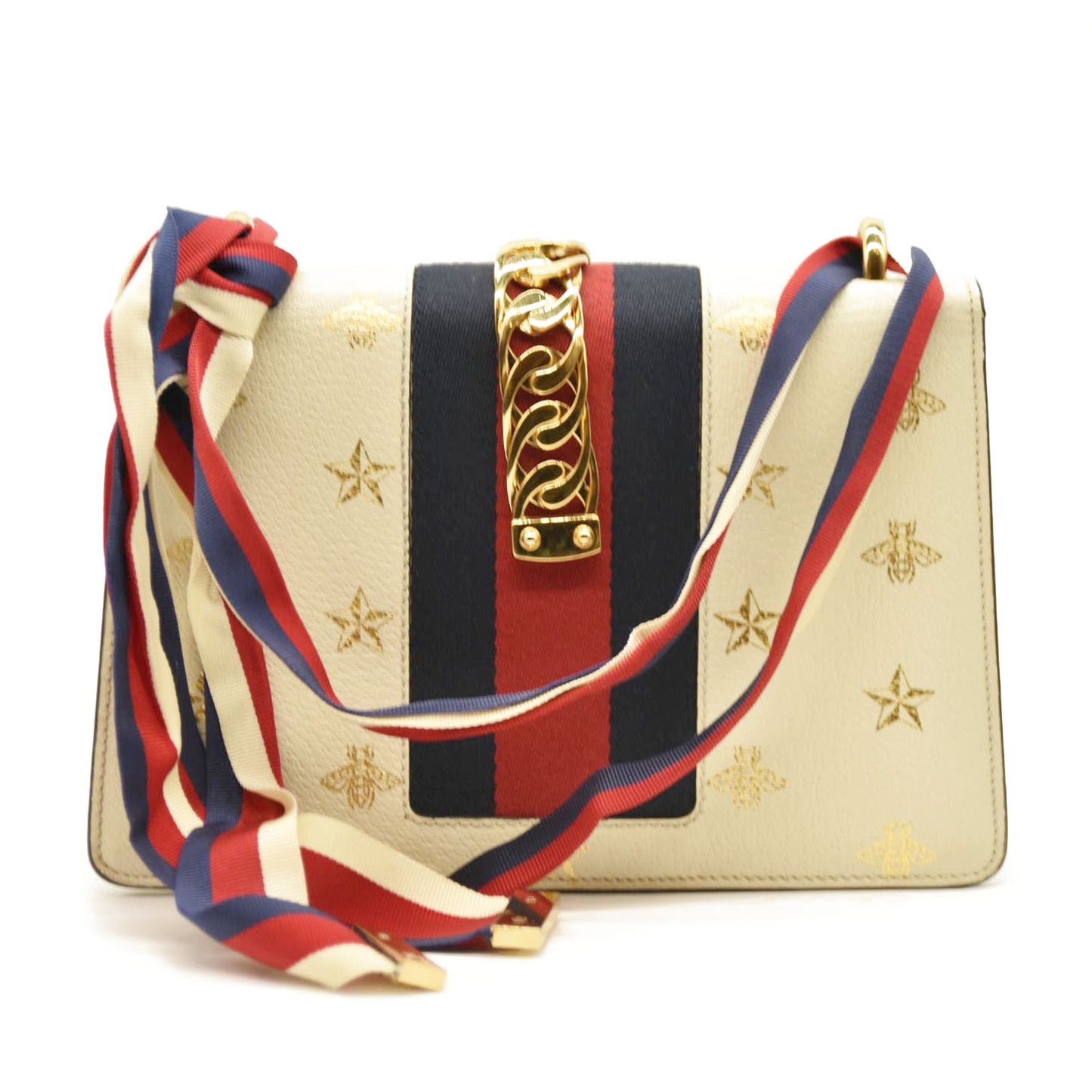 Gucci  Calfskin Small Sylvie Shoulder Bag Off White