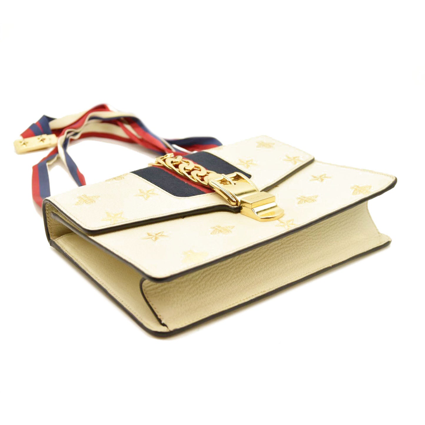 Gucci  Calfskin Small Sylvie Shoulder Bag Off White