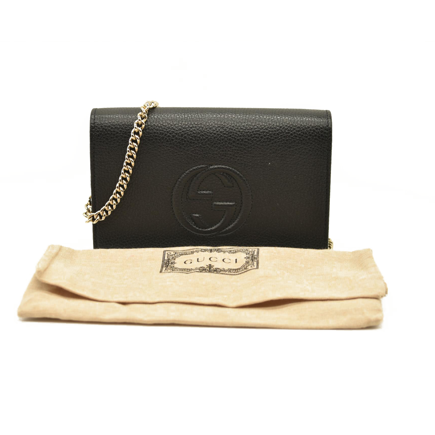 Gucci  Pebbled Calfskin Soho Wallet On Chain Black