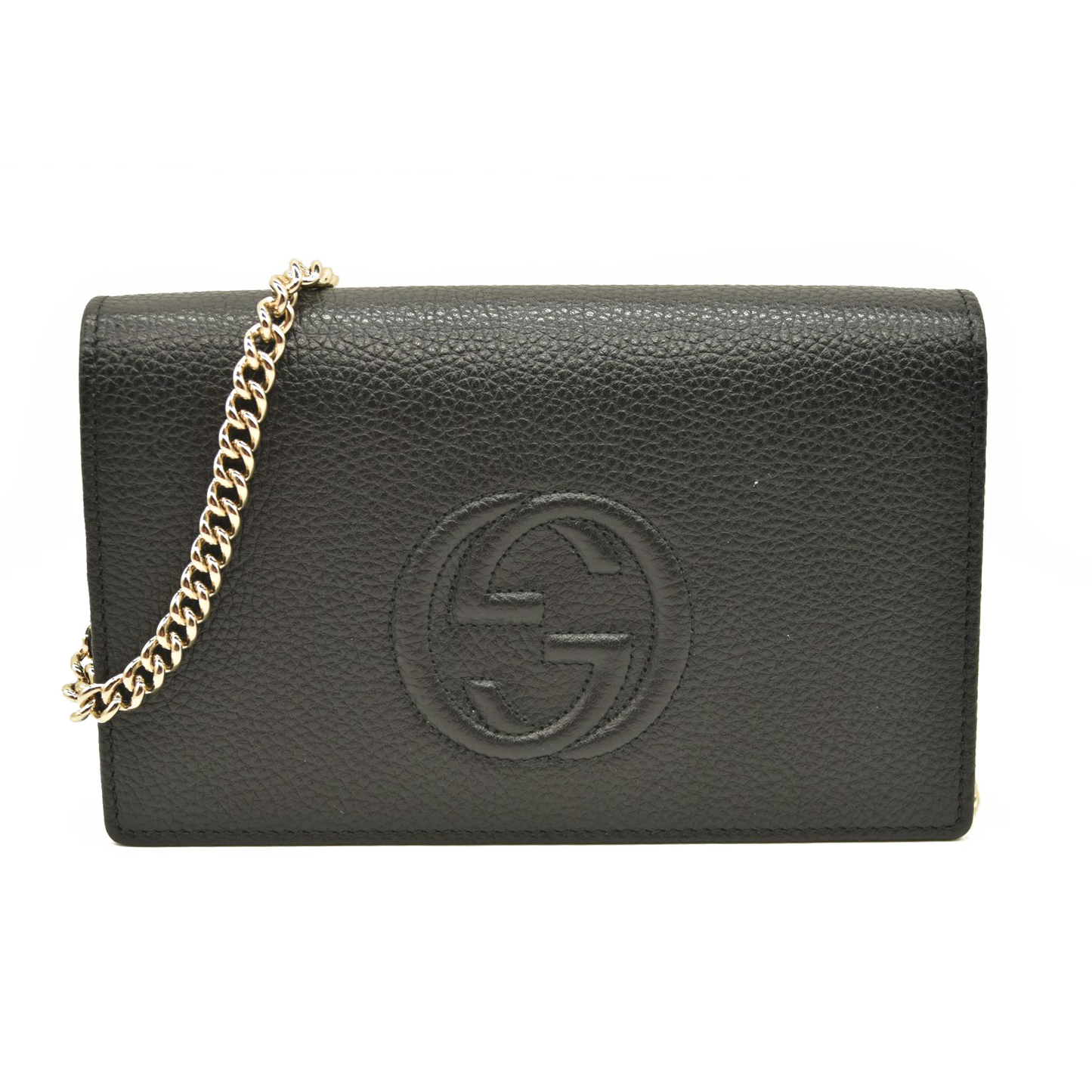 Gucci  Pebbled Calfskin Soho Wallet On Chain Black