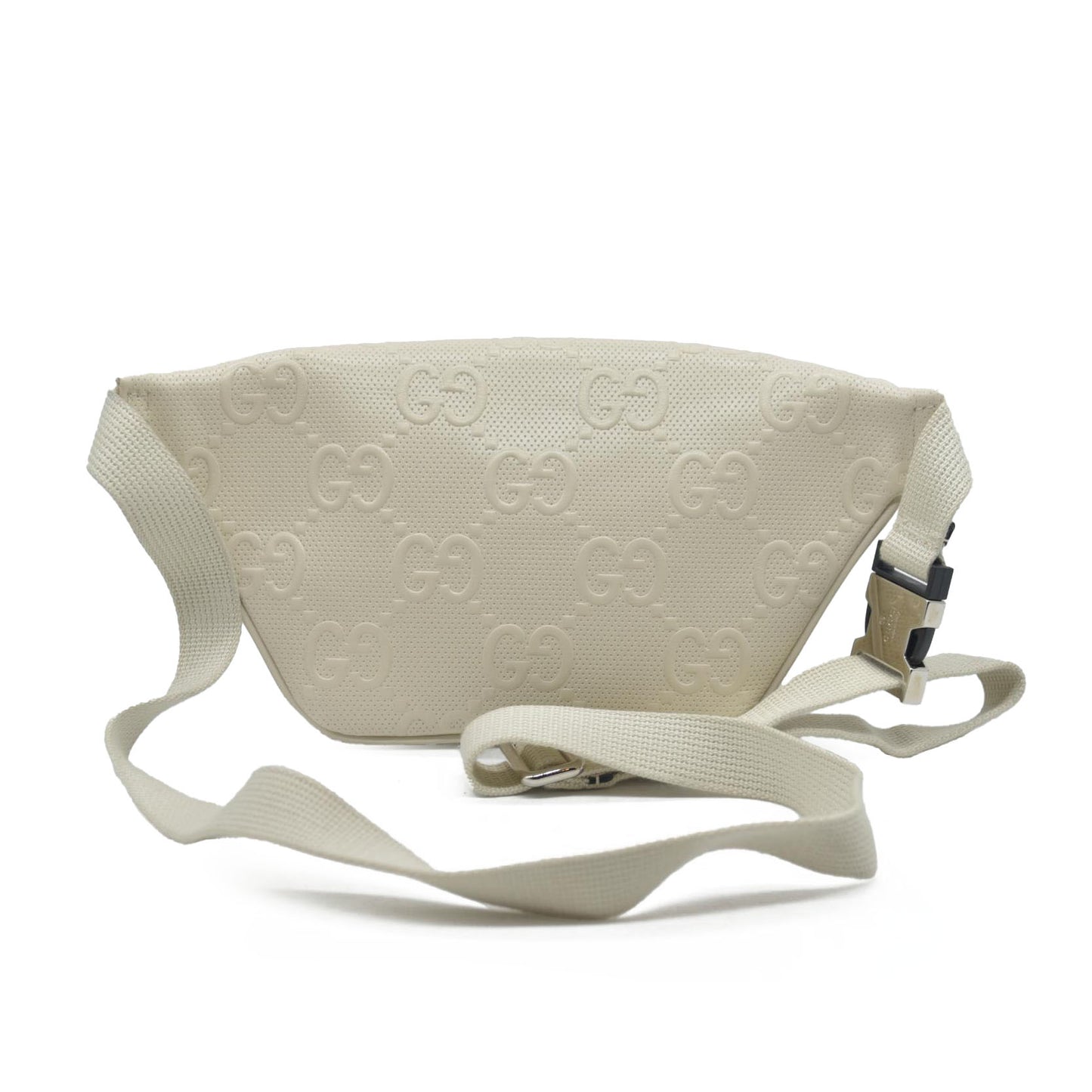 $950 Gucci  Calfskin GG Tennis Embossed Belt Bag Mystic White