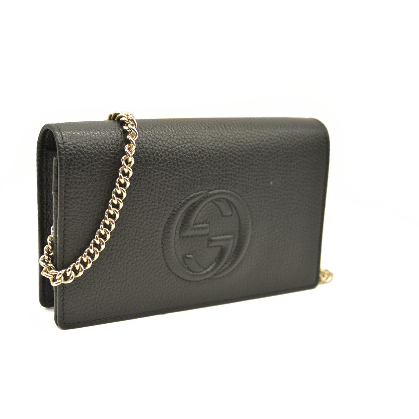 Gucci  Pebbled Calfskin Soho Wallet On Chain Black